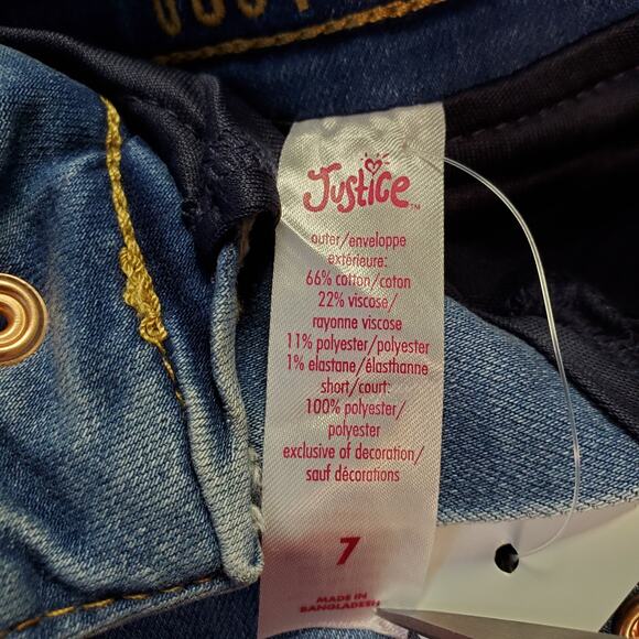 🔴 Justice High Waist Distressed Raw Hem Denim Skort Girl 7 Blue Stretch NWT - Picture 8 of 10